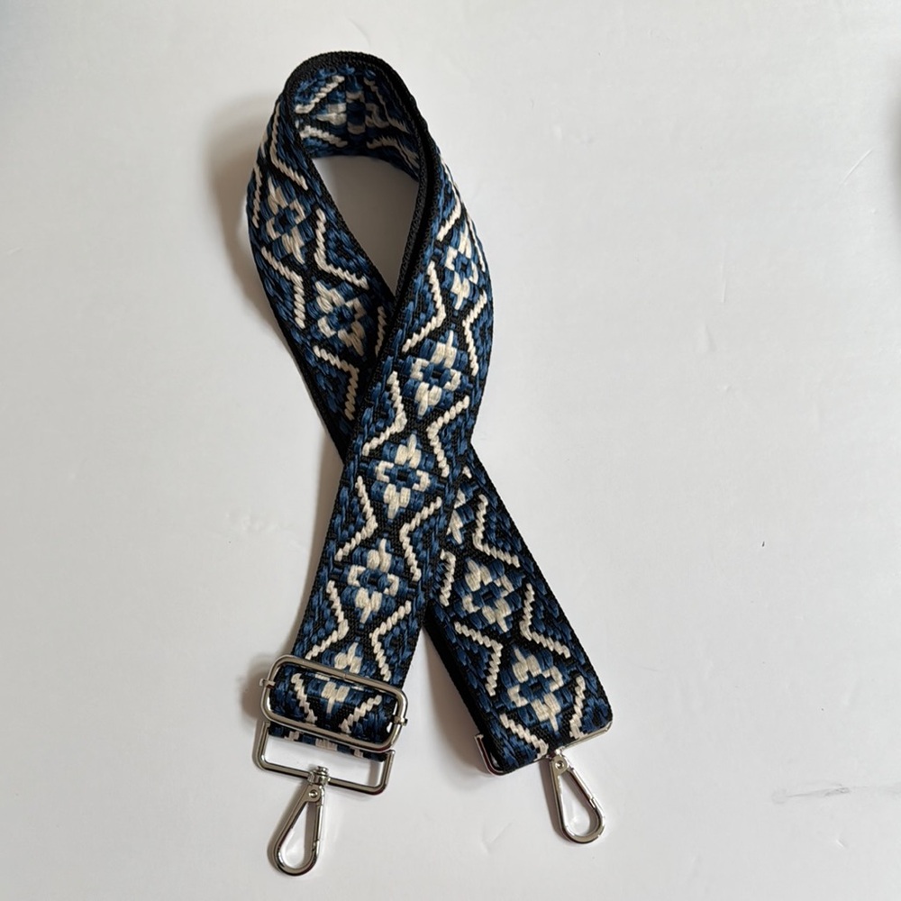Blue and White Patterned Bag Strap